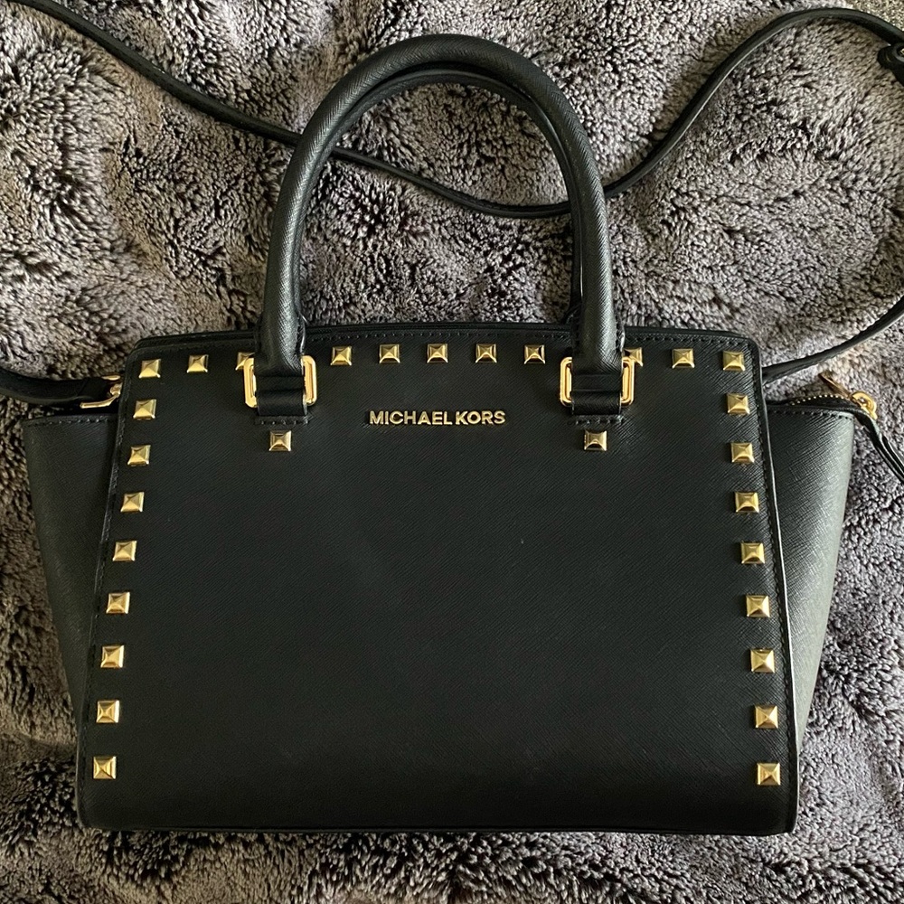 Authentic Michael Kors Black Studded Bag With Strap